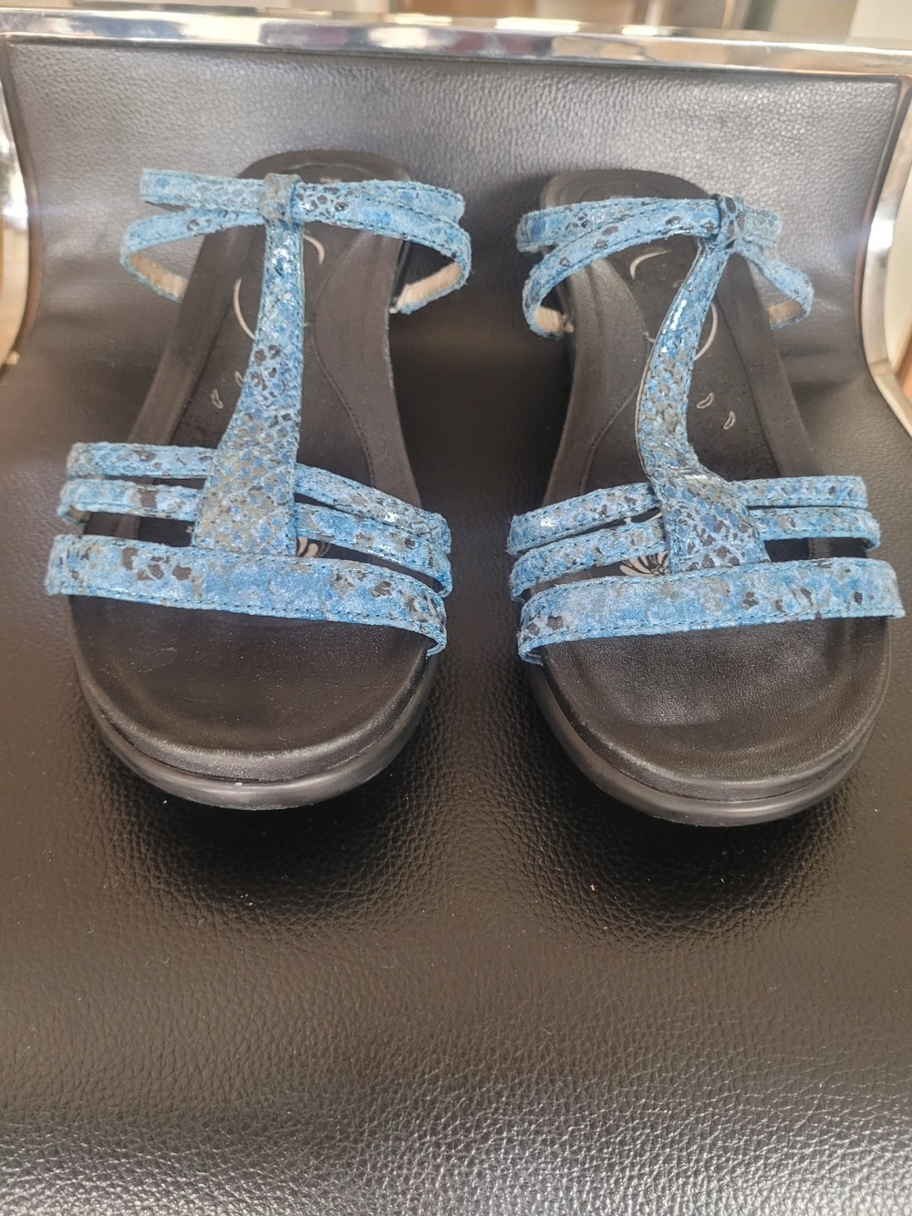 Abeo Grace Blue Strappy Mid-Heel Sandals,Leather,Women's 9 - Picture 4 of 12